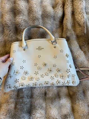 Coach Cream Floral Leather Satchel with Gold-Tone Hardware